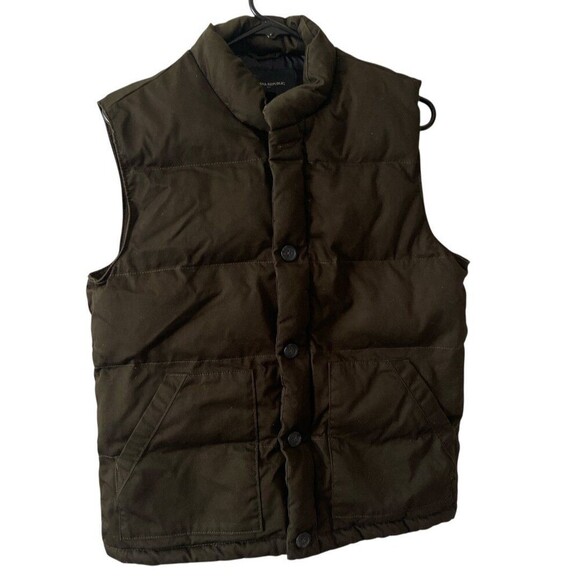 Banana Republic Vest Mens Medium Green Twill Wet Moss Full Zip Button Casual - Picture 2 of 8